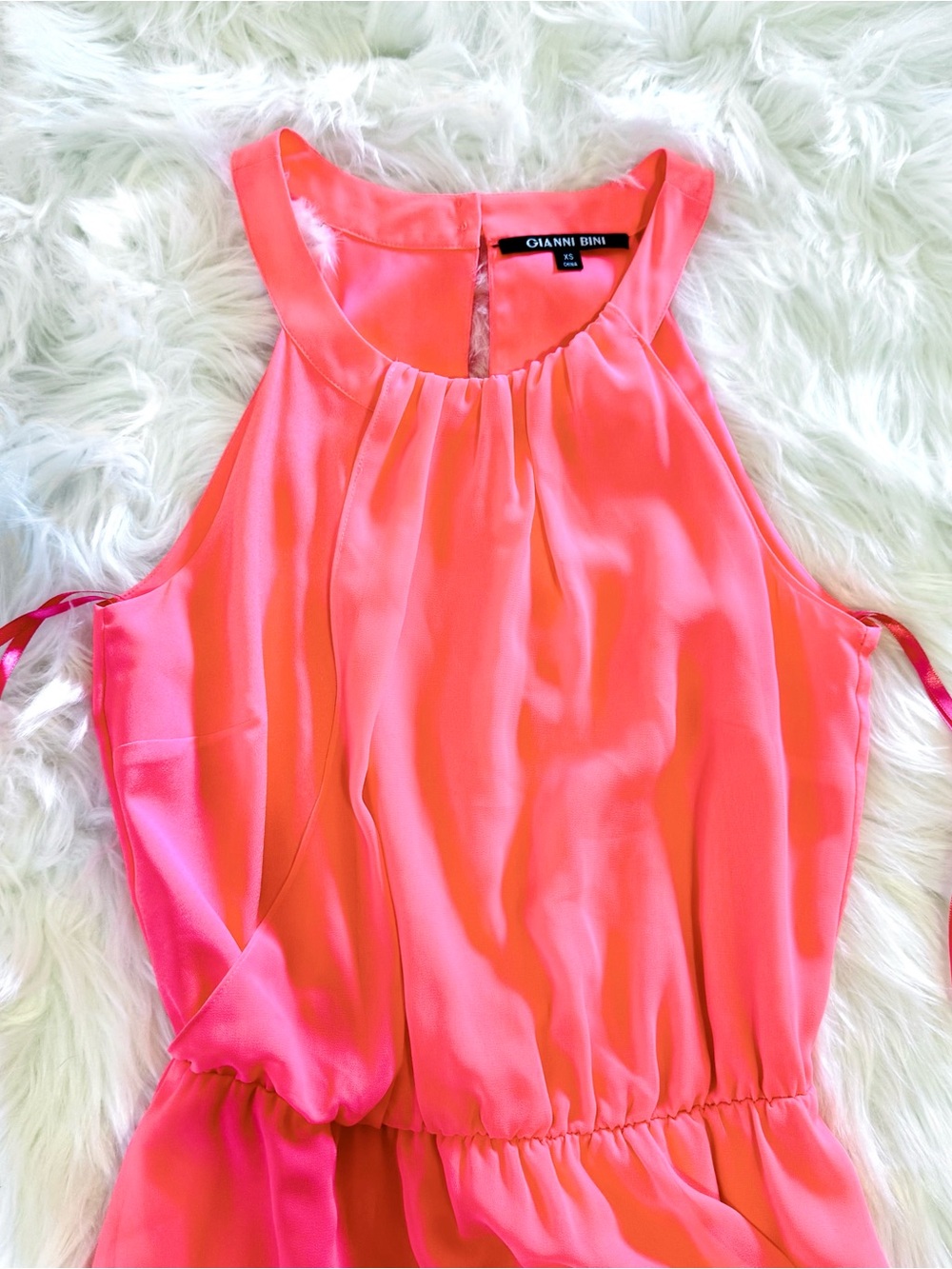Gianni Bini Coral Halter Cutout Mini Dress XS Neon Pink Fit & Flare NWOT - Picture 6 of 13